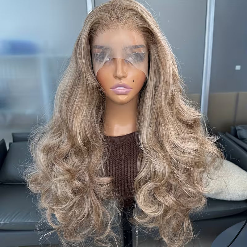 Mannequin head with long, wavy blonde wig in a salon setting
