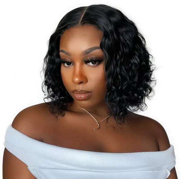 10 inch Brazilian Deep Wave Curly Bob Wig 4x4 Glueless Lace Closure Wig