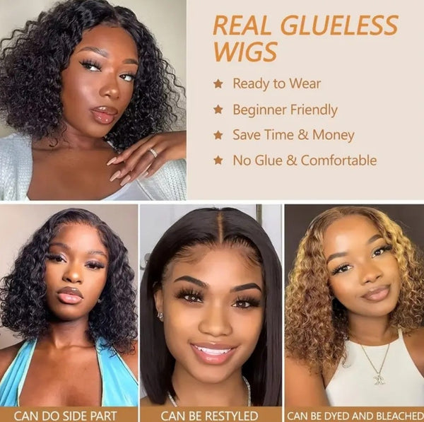 10 inch Brazilian Deep Wave Curly Bob Wig 4x4 Glueless Lace Closure Wig