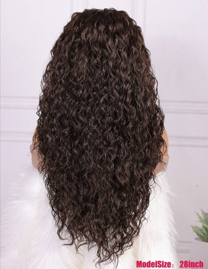 Chocolate Brown Soft Deep Curly Glueless Lace Front Wig - Human Blend