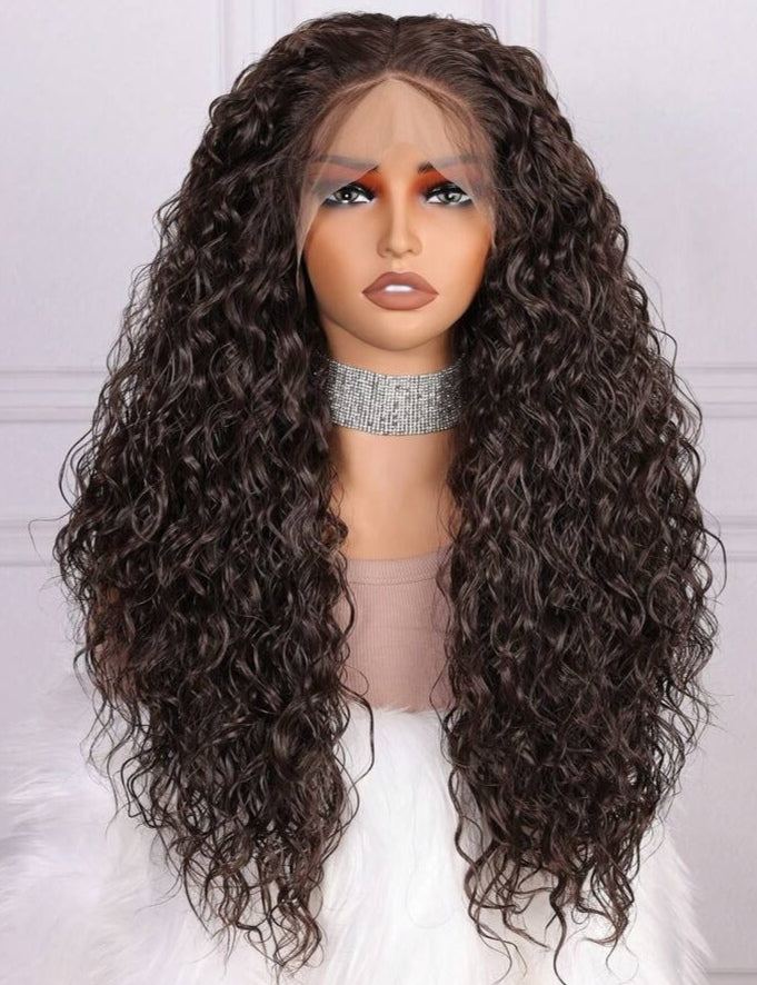 Chocolate Brown Soft Deep Curly Glueless Lace Front Wig - Human Blend